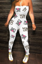 Black White Sexy Print Patchwork Off the Shoulder Skinny Jumpsuits