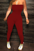 Rode sexy schouderloze skinny jumpsuits met print en patchwork
