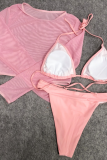 Розовые сексуальные однотонные сетчатые купальники