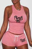 Pink Sexy Print Patchwork U-Ausschnitt ärmellose Zweiteiler