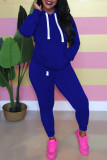 Blue Casual Solid Hooded Collar Plus Size
