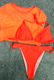 Orange Sexiga Solid Mesh Badkläder