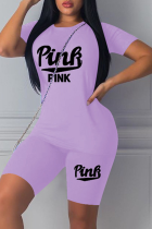 Фиолетовый сексуальный принт в стиле пэчворк с круглым вырезом и короткими рукавами из двух частей