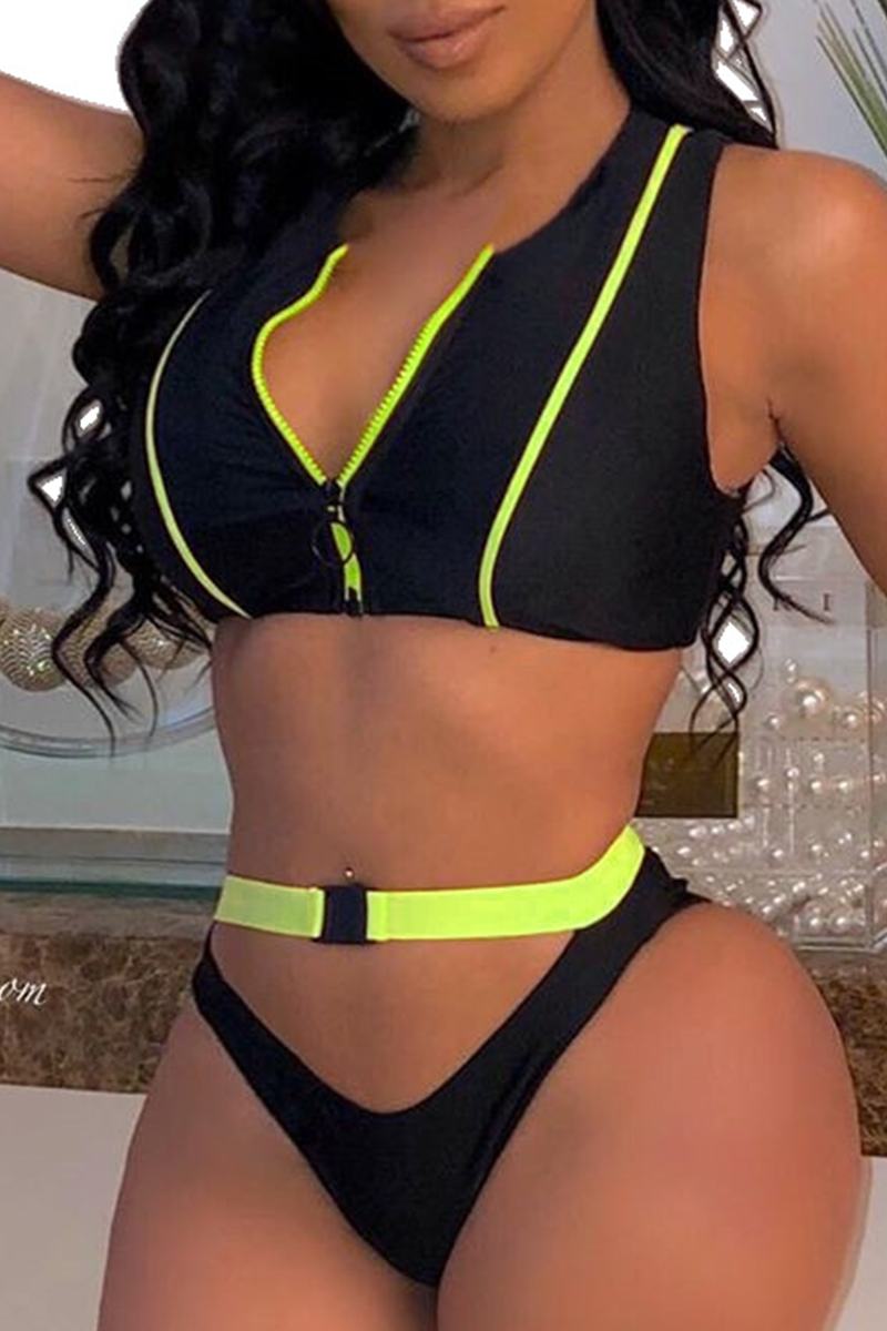 

Yellow Sexy Solid Split Joint Swimwears