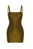 ゴールドのセクシーなパッチワークスパンコールスパゲッティストラップペンシルスカートドレス