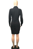 ブラック ファッション セクシー ソリッド パッチワーク V ネック ペンシル スカート ドレス