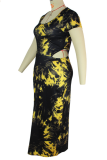 Zwarte sexy patchwork tie-dye vierkante kraag rechte grote maten jurken