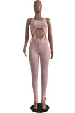 Pink Fashion Casual bandage Solid Sleeveless O Neck Jumpsuits