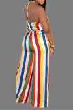 Colour Sexy Striped Patchwork Halter Straight Jumpsuits