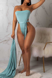 Baby Blue Sexy Solid Bandage Patchwork Swimwears