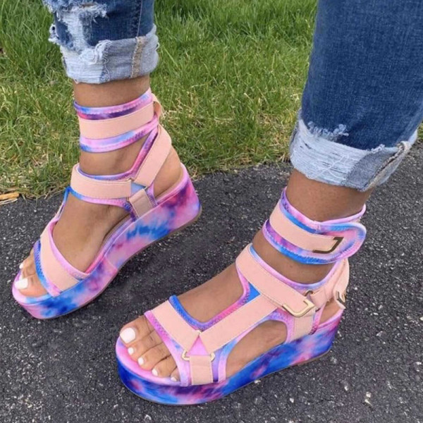 Pink Casual Street Patchwork Tie-dye Fish Mouth Out Door Shoes