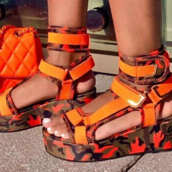 Sapatos de rua casual patchwork laranja tie-dye boca de peixe para fora