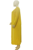Желтый сексуальный сплошной кардиган капри с U-образным вырезом без рукавов из трех частей