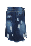 Jupes en jean régulières taille moyenne déchirées en patchwork sexy bleu foncé