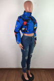 Blue Casual Patchwork Mid Waist Regular Distressed Ripped Denim Jeans