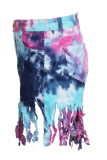 Pink Sexy Patchwork Tie-dye High Waist Regular Fringed Tassel Denim Shorts