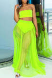 Fluorescerande gröna Solid Patchwork Strapless Plus Size Badkläder