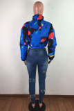Blauwe casual jeans met gescheurde middentaille en normale taille met patchwork