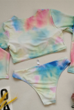 Kleur Sexy Patchwork Tie-dye Rits Kraag Plus Maat Zwemkleding