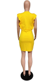 Yellow Sexy Solid Patchwork V Neck Pencil Skirt Dresses