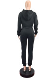 Black Casual Solid Patchwork Hooded Collar Long Sleeve Regular Sleeve Short Two Pieces