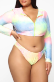 Farbe Sexy Patchwork Tie-Dye Zipper Collar Plus Size Bademode