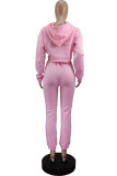 Pink Casual Solid Patchwork Hooded Collar Long Sleeve Regular Sleeve Short Two Pieces