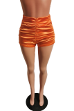 Оранжевые сексуальные однотонные однотонные узкие однотонные брюки со средней посадкой со средней посадкой и складками
