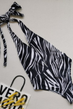 Zebra Sexig Djurtryck Bandage Grimma Plus Size Badkläder