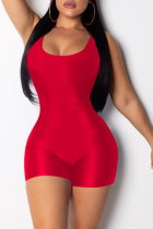 Red Sexy Solid Patchwork U Neck Skinny Rompers
