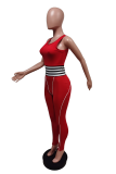 Red Sexy Striped Patchwork O Neck Skinny Jumpsuits