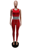 Röda sexiga randiga Patchwork O-hals Skinny Jumpsuits