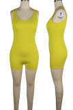 Yellow Sexy Solid Patchwork U Neck Skinny Rompers