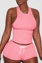 Pink Sexy Sportswear Solid Patchwork Spaghetti Strap Sin mangas Dos piezas