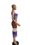 Пурпурные сексуальные полосатые лоскутные платья-юбка-карандаш с открытыми плечами