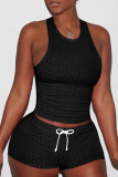 Черная сексуальная спортивная одежда, однотонная лоскутная бретелька без рукавов, две части