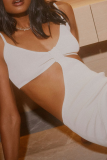 ホワイト セクシー ソリッド パッチワーク スパゲッティ ストラップ スリング ドレス ドレス