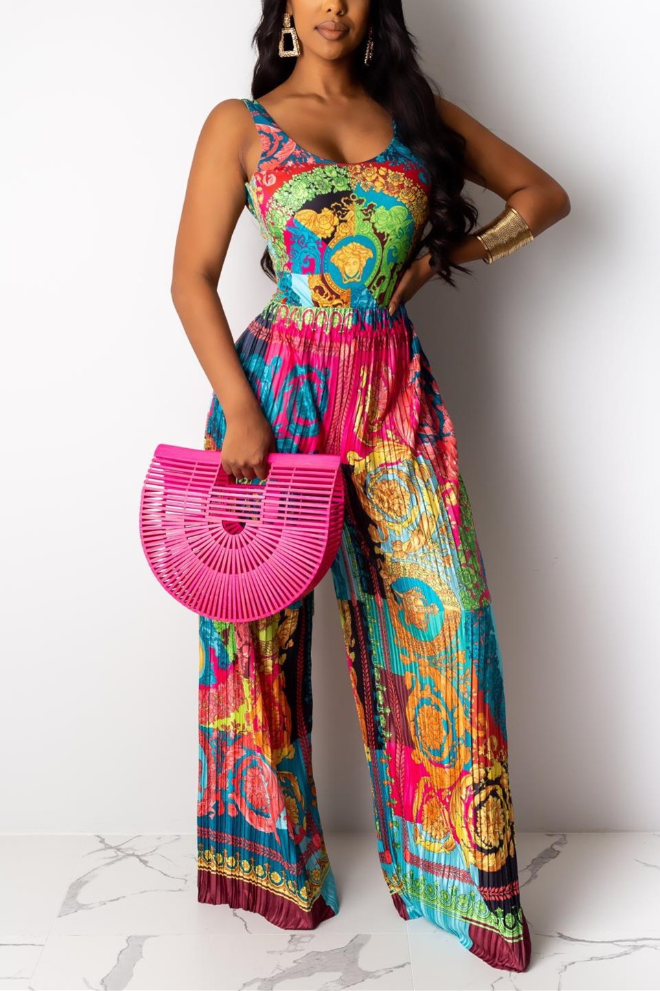 

Green Fashion Casual Printing Sling Jumpsuit