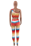 Yellow Sexy Striped Patchwork O Neck Sleeveless Two Pieces