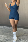 Blå sexiga sportkläder Solida lapptäcken Backless Spaghetti Strap Raka byxor