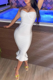 ホワイト セクシー ソリッド パッチワーク オフショルダー イブニング ドレス ドレス