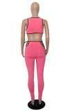 Pink Sexy Solid Patchwork O Neck Sleeveless Two Pieces