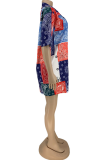 Разноцветное повседневное платье-рубашка с отложным воротником и принтом в стиле пэчворк
