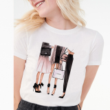 Patchwork-T-Shirts mit milchigem, lässigem Print und O-Ausschnitt