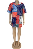 Multi-color Casual Print Patchwork Turndown Collar Shirt Dress Dresses