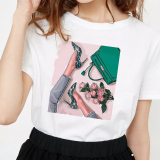 Patchwork-T-Shirts mit milchigem, lässigem Print und O-Ausschnitt