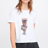 Camisetas con cuello en O de patchwork con estampado informal lechoso