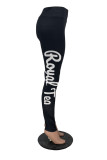 Zwarte casual sportkleding Basic skinny potloodbroek met hoge taille en letterprint