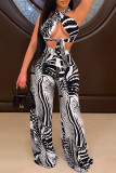 Black Fashion Sexy Print Backless Strapless Sleeveless Two Pieces