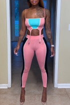Розовый модный сексуальный лоскутный асимметричный ремешок без рукавов из двух частей